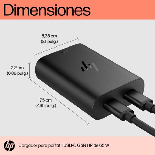 Cargador de Portátil HP 600Q7AA USB Tipo-C/ 65W/ Automático/ Voltaje 5-20V/ 2x USB Tipo-C