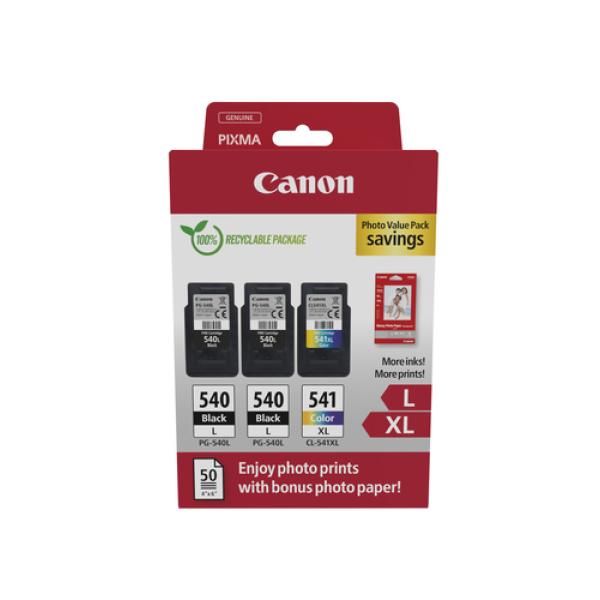 Cartucho de Tinta Original Canon PG-540L + CL-541 XL Multipack Alta Capacidad/ 2x Negro/ Tricolor + Papel Fotográfico