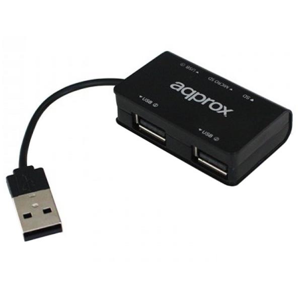 Approx appht8b hub 3 usb 2.0+lec.sd/microsd negro