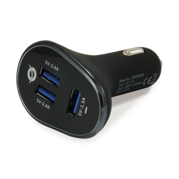 Cargador De Coche Conceptronic Carden06b 3 Puertos Usb A ( 2 P 5v/2.4a 1p 5v/1.5a ) 31.5w