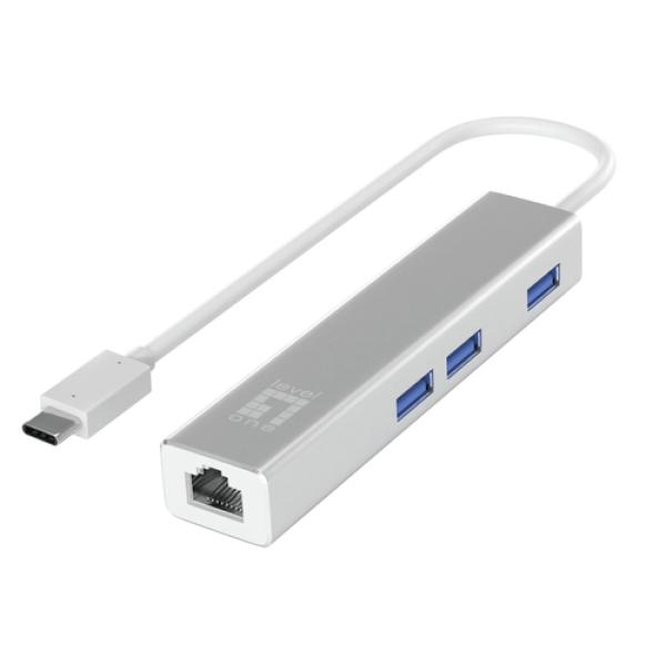 Adaptador Usb-c A Gigabit Ethernet Rj45 Level One Con Hub Usb 3.0 3 Puertos