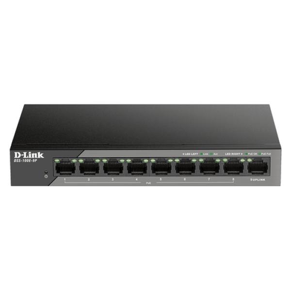 Switch No Gestionable D-link Dss-100e-9p Poe (130w Budget) Hasta 250m 8ptos 10/100 + 1p Giga Uplink