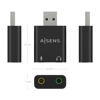 Tarjeta de Sonido Aisens A106-0768/ USB Macho - 2xJack 3.5