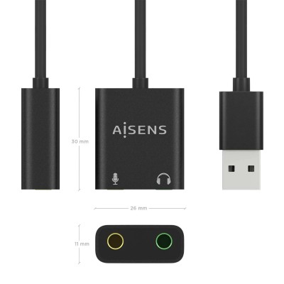 Tarjeta de Sonido Aisens A106-0769/ USB Macho - 2xJack 3.5