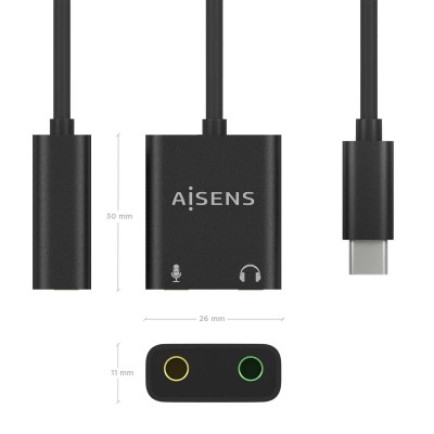 Tarjeta de Sonido Aisens A109-0767/ USB-C Macho - 2xJack 3.5