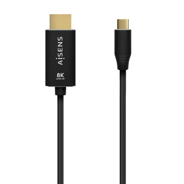 Cable Conversor Aisens A109-0711/ USB Tipo-C Macho/ HDMI 8K Macho/ Hasta 27W/ 6000Mbps/ 1m/ Negro