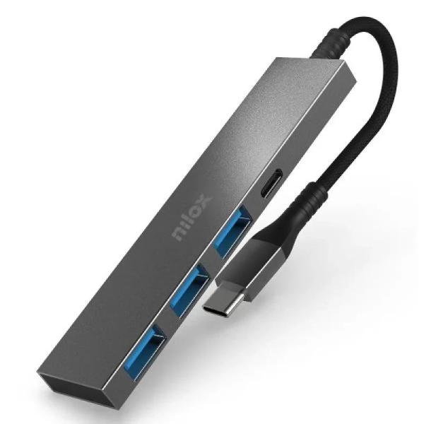 Nilox hub usb c, 3xusb-a y 1xusb-c, gris