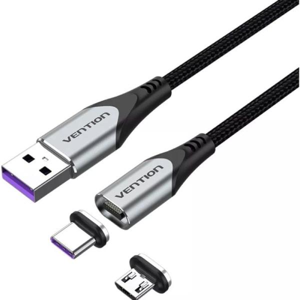 Cable USB 2.0 Vention CQNHG/ USB Macho/ MicroUSB Macho - USB Tipo-C Macho/ 1.5m/ Gris