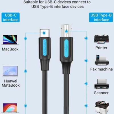 Cable USB 2.0 Impresora Vention CQUBG/ USB Tipo-B Macho - USB