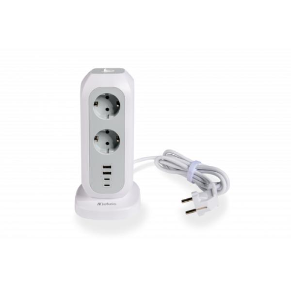 Regleta con Interruptor Verbatim EUPT-01/ 11 Tomas de corriente/ 2 USB Tipo-A/ 2 USB Tipo-C/ Cable 2m/ Blanca