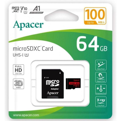 Tarjeta de Memoria Apacer 64GB XC UHS 1 con Adaptador/ Clase