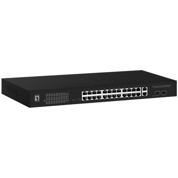 Switch Level One Gep-2841 Poe Websmart 24p 10/100/1000 Poe 375w + 2 Uplink Sfp + 2 Uplink Rj45