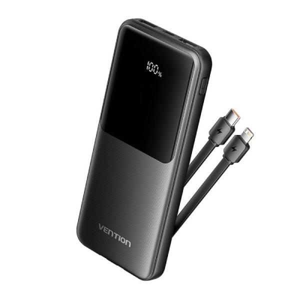 Powerbank 10000mAh Vention FHOB0/ 22.5W/ Negra/ Incluye Cable USB TIpo-C y Lightning