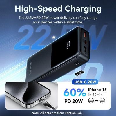 Powerbank 20000mAh Vention FHPB0/ 22.5W/ Negra/ Incluye Cable