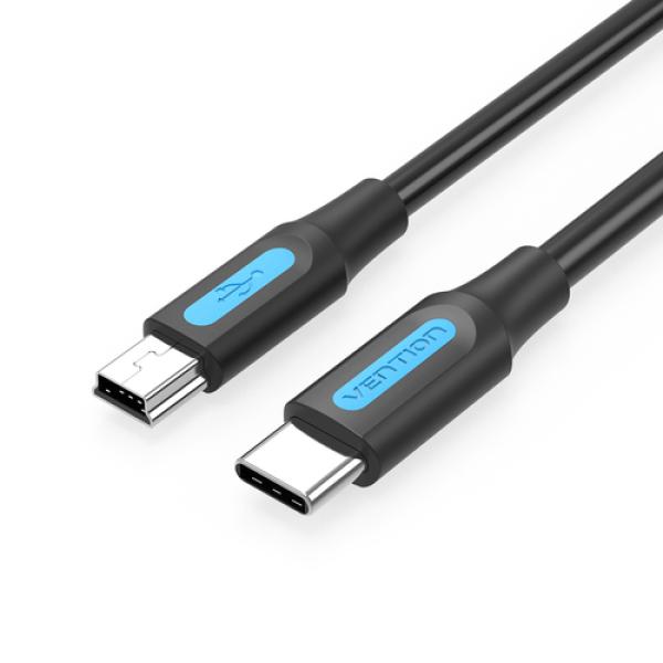 Cable USB 2.0 Tipo-C Vention COWBD/ USB Tipo-C Macho - MiniUSB Macho/ Hasta 10W/ 480Mbps/ 50cm/ Negro