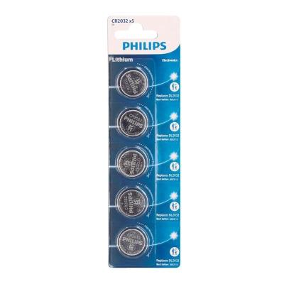 Pack de 5 Pilas de Botón Philips CR2032P5/01B Lithium/ 3V