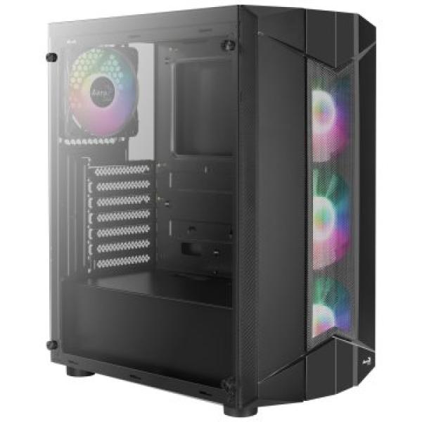 Caja Atx Semitorre Gaming Aerocool Sentinel Frontal Con 3 Ventiladores Rgb De 12cm Y Lateral Con Cristal Templado Sin Fuente