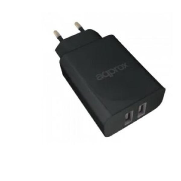 Cargador De Pared Approx Appusbwall24b Para Red Domestica 2 Puertos Usb 5v/2.4a 12w Color Negro