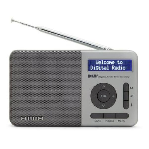 Radio Digital Con Altavoz Aiwa Rd-40dab/sl 50 Memorias Reloj Digital Altavoz 2" Bateria 3.7v 2000mah Color Plata