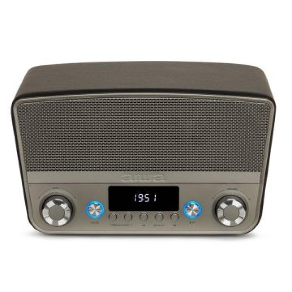 Radio Vintage Con Altavoz Aiwa Bstu-750bk Bluetooth 5.0 Salida 50w Rms Usb Radio Fm Acabado Polipiel Y Titanio Metalico