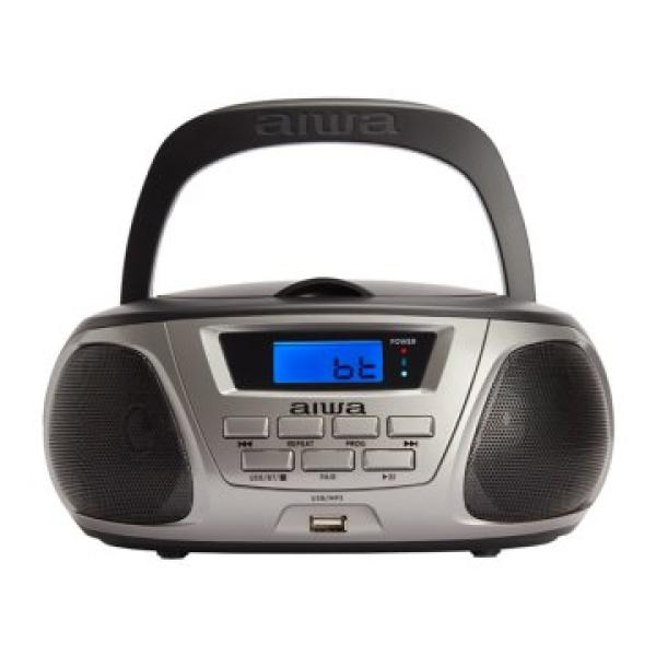 Radio Cd Bluetooth Portable Aiwa Boombox Bbtu-300 Silver/black 5w Rms Bt Radio Fm Mp3 Y Usb