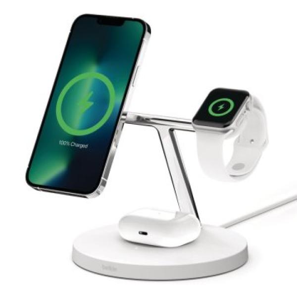 Base De Carga Powerhouse Belkin Wiz017vfwh Apple Watch, Iphone Magsafe 15w & Airpods Color Blanco