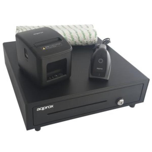 Kit Tpv Approx Cajon Appcash01 Negro + Scan Appls22 + Imp. Term. Apppos80am-usb + Papel Cyt8060bpa