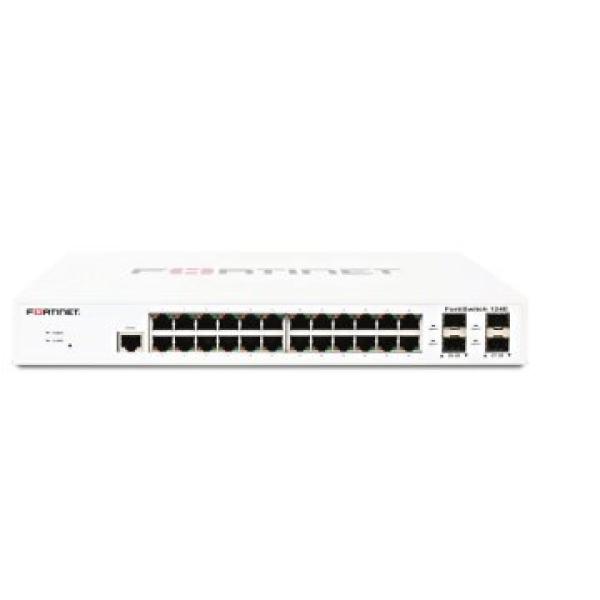 Switch Gestionable Fortinet Fs-124e L2 24xge Rj45 4xge Sfp 256 Mb Ddr3 Montaje Rack Sin Ventilador