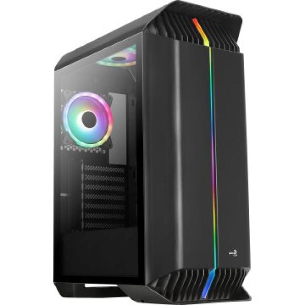 Caja Atx Semitorre Gaming Aerocool Gladiator Black V1 Diseño Con Linea Argb En Panel Frontal Lateral