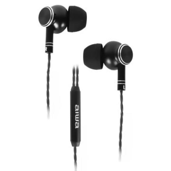 Auricular Intrauditivo Aiwa Estm-100bk Black Cuerpo Metalico Cnc 3.5mm Chapado En Oro Driver 10mm Mi