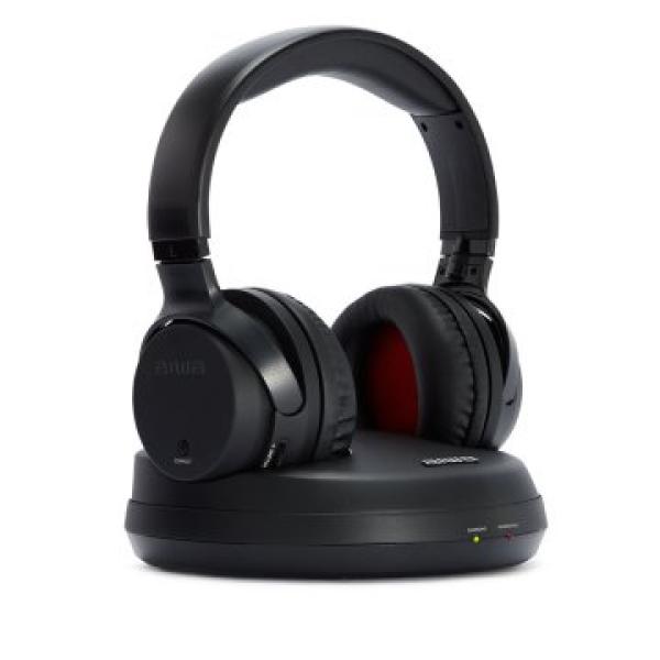 Auricular Headphone Wireles Rf Aiwa Whf-880 Conexion Recargables En Base Receptora Con Conexion Jack 3.5mm Sin Microfono