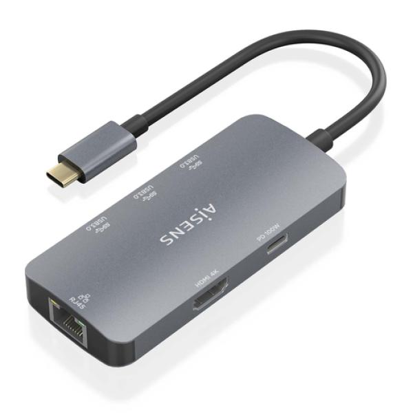 Docking USB Tipo-C Aisens ASUC-6P019-GR/ 1xHDMI/ 3xUSB/ 1xRJ45/ 1xUSB Tipo-C PD/ Gris