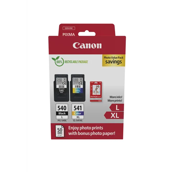 Cartucho de Tinta Original Canon PG-540L + CL-541 XL Multipack Alta Capacidad/ Negro/ Tricolor + Papel Fotográfico