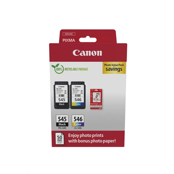 Cartucho de Tinta Original Canon PG-545 + CL-546 Multipack/ Negro/ Tricolor + Papel Fotográfico