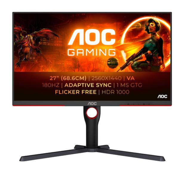 Monitor Gaming AOC Q27G3XMN/BK 31.5'/ QHD/ 1ms/ 180Hz/ VA/ Regulable en altura/ Negro