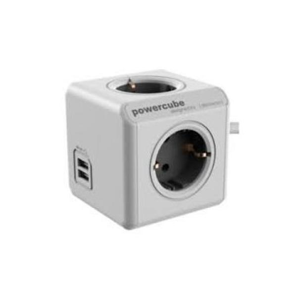 Powercube Original 2 Usb + 4 Tomas Corriente  3metros Cable + Soporte. Regleta Color White/grey