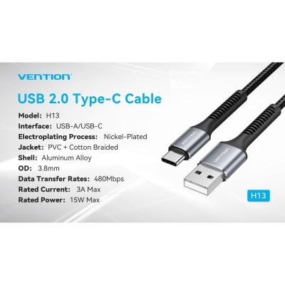 Cable USB Tipo-C Vention H13BF/ USB Macho - USB Tipo-C Macho/