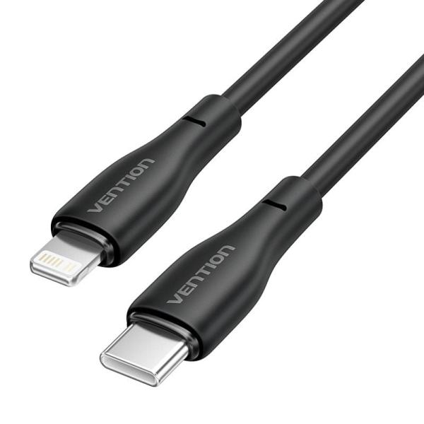 Cable USB Tipo-C Lightning Vention H28BF/ USB Tipo-C Macho - Lightning Macho/ 27W/ 480Mbps/ 1m/ Negro