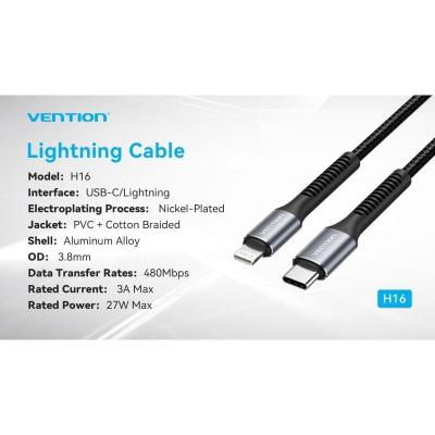 Cable USB Tipo-C Lightning Vention H16BF/ Lightning Macho - USB