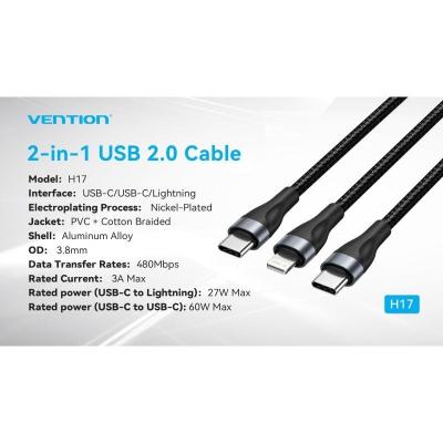 Cable USB Tipo-C Vention H17BAV/ USB Tipo-C Macho - Lightning