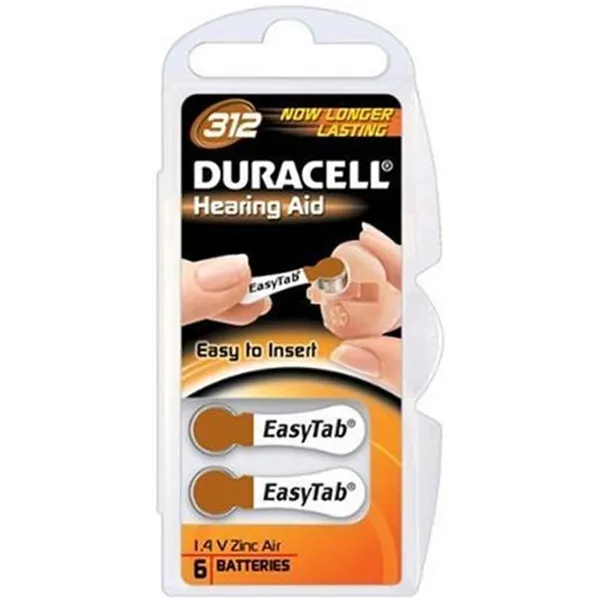 Pack 6 Pilas para Audífono Duracell DA312/ 1.6V