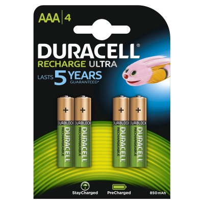 Pack de 4 Pilas AAA Duracell HR03-A/ 1.2V/ Recargables