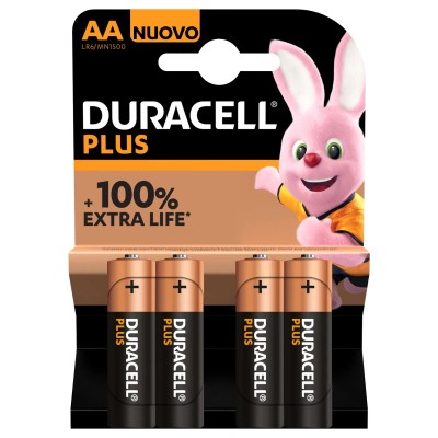 Pack de 4 Pilas AA Duracell Plus Extra Life LR6/ 1.5V/ Alcalinas