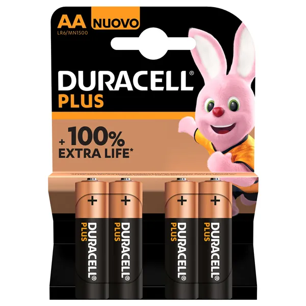 Pack de 4 Pilas AA Duracell Plus Extra Life LR6/ 1.5V/ Alcalinas