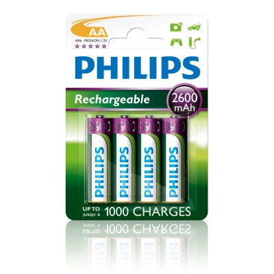 Pack de 4 Pilas AA Philips R6B4B260/10/ 1.2V/ Recargables