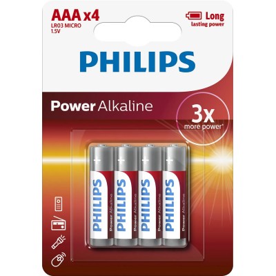 Pack de 4 Pilas AAA Philips LR03P4B/10/ 1.5V/ Alcalinas