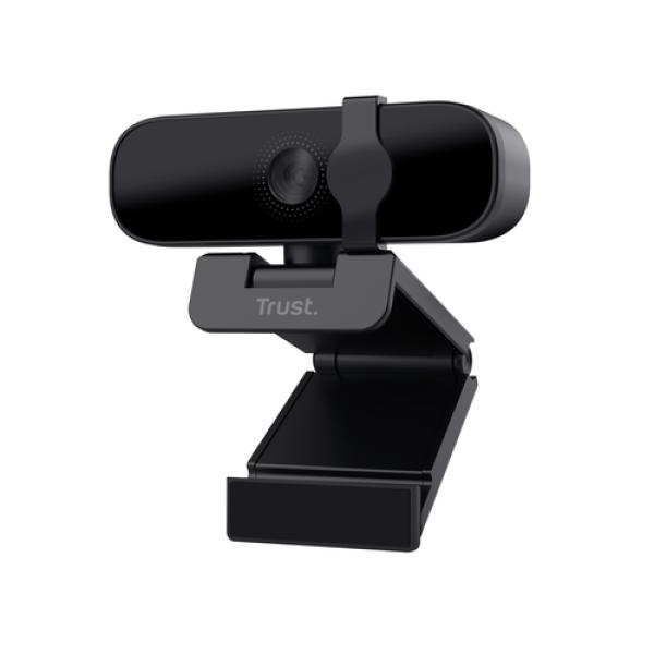 Webcam Con Microfono Trust Tanor Full Hd 1080p Negra  Para Videollamadas Nitidas Con 85% Mat. Recicl