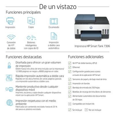 Multifunción Recargable HP Smart Tank 7306 WiFi/ Dúplex/ ADF/