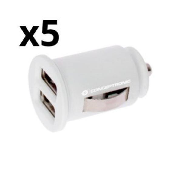 Kit 5 Unidades Cargador Nortess 2.4a 2 Puertos Usb 5v 12/24v Color Blanco