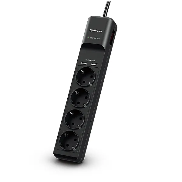 Regleta con interruptor Cyberpower P0420SUD0-DE/ 4 Tomas de corriente/ 2 USB/ Cable 1.8m/ Negra